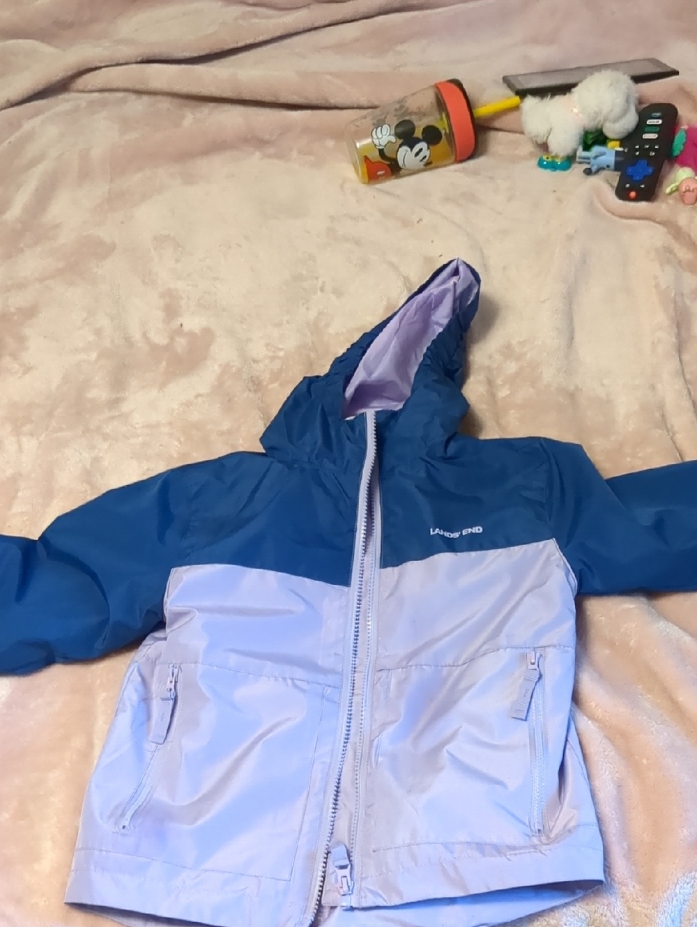 Lands' End Kids' Blue and Lavender Hooded Rain Jacket